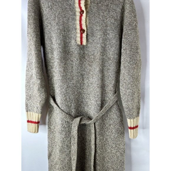 VTG 80s Cowichan Wool Knit Belted Button Sweater Dress Rockabilly - Picture 5 of 7